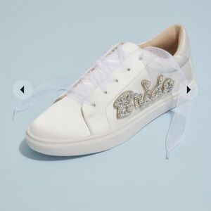 David's Bridal White Sneakers with Metallic Detail